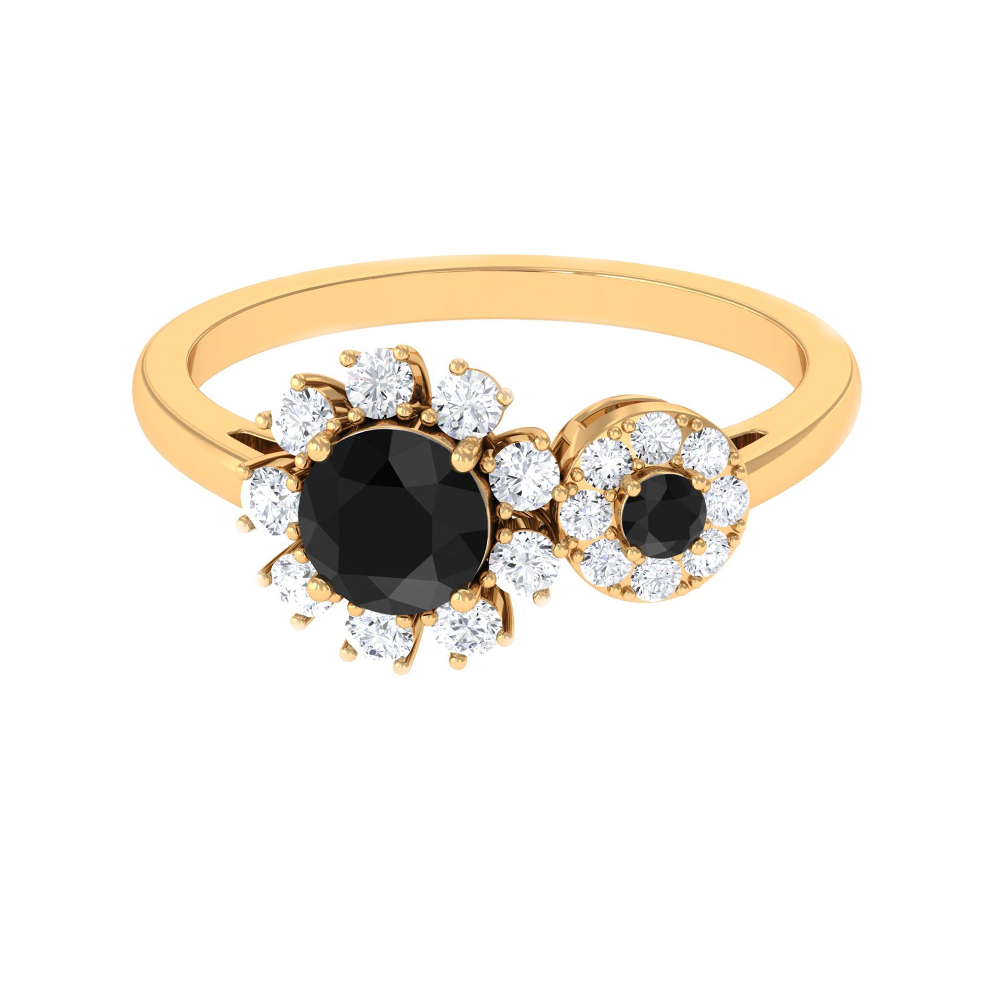 Rosec Jewels-Created Black Diamond Designer Halo Engagement Ring with Diamond