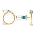 Rosec Jewels-Swiss Blue Topaz Solitaire Flower Ring with Diamond