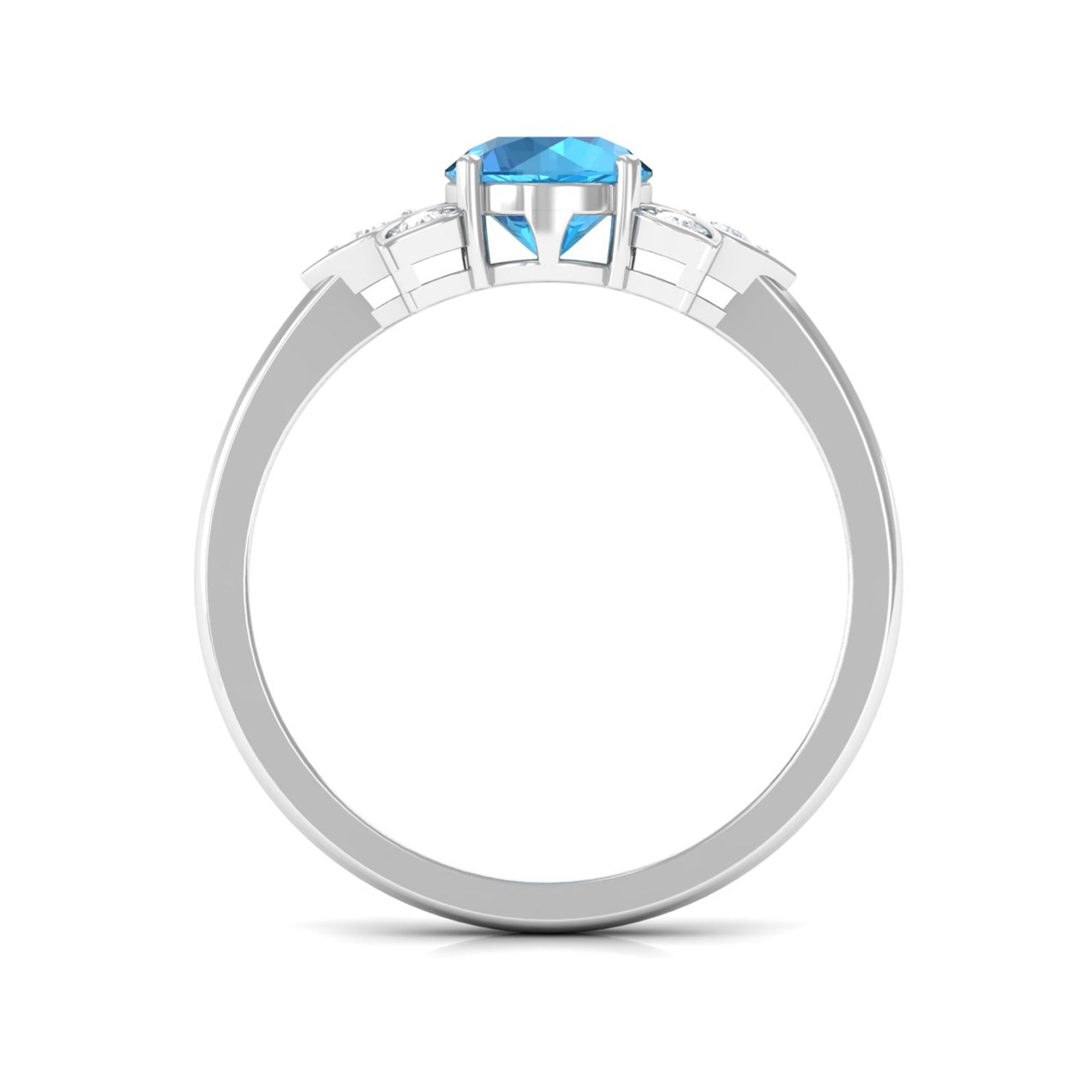 Rosec Jewels-Swiss Blue Topaz Solitaire Flower Ring with Diamond