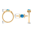 Rosec Jewels-Swiss Blue Topaz Solitaire Flower Ring with Diamond