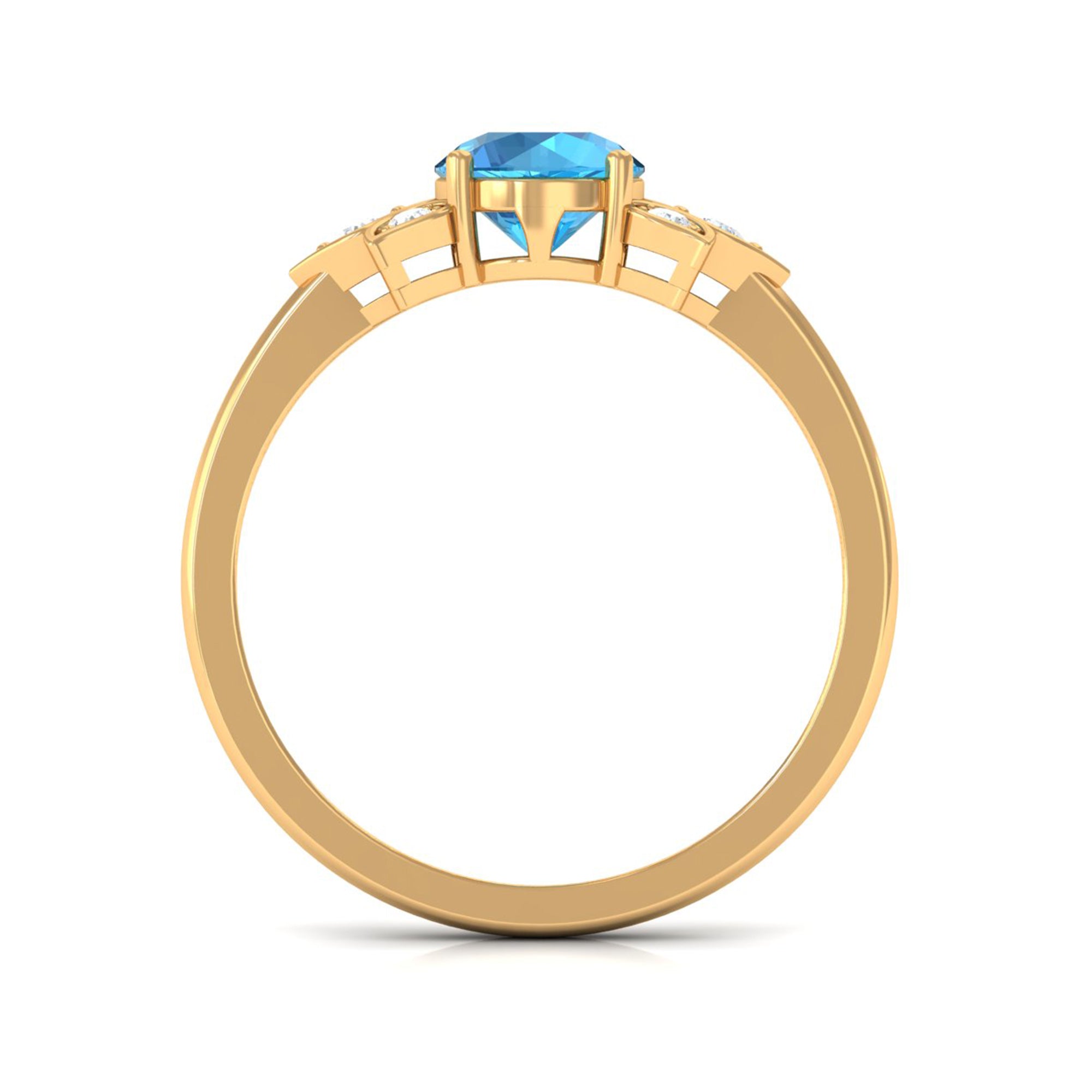 Rosec Jewels-Swiss Blue Topaz Solitaire Flower Ring with Diamond