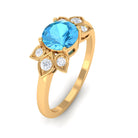 Rosec Jewels-Swiss Blue Topaz Solitaire Flower Ring with Diamond