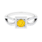 Rosec Jewels-1.5 CT Split Shank Yellow Sapphire Engagement Ring with Diamond Accent