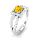 Rosec Jewels-1.5 CT Split Shank Yellow Sapphire Engagement Ring with Diamond Accent