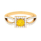 Rosec Jewels-1.5 CT Split Shank Yellow Sapphire Engagement Ring with Diamond Accent