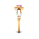 Rosec Jewels-Round Pink Sapphire and Diamond Halo Ring in Split Shank