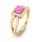 Rosec Jewels-Round Pink Sapphire and Diamond Halo Ring in Split Shank