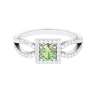 Rosec Jewels-Round Green Sapphire and Diamond Halo Ring in Split Shank