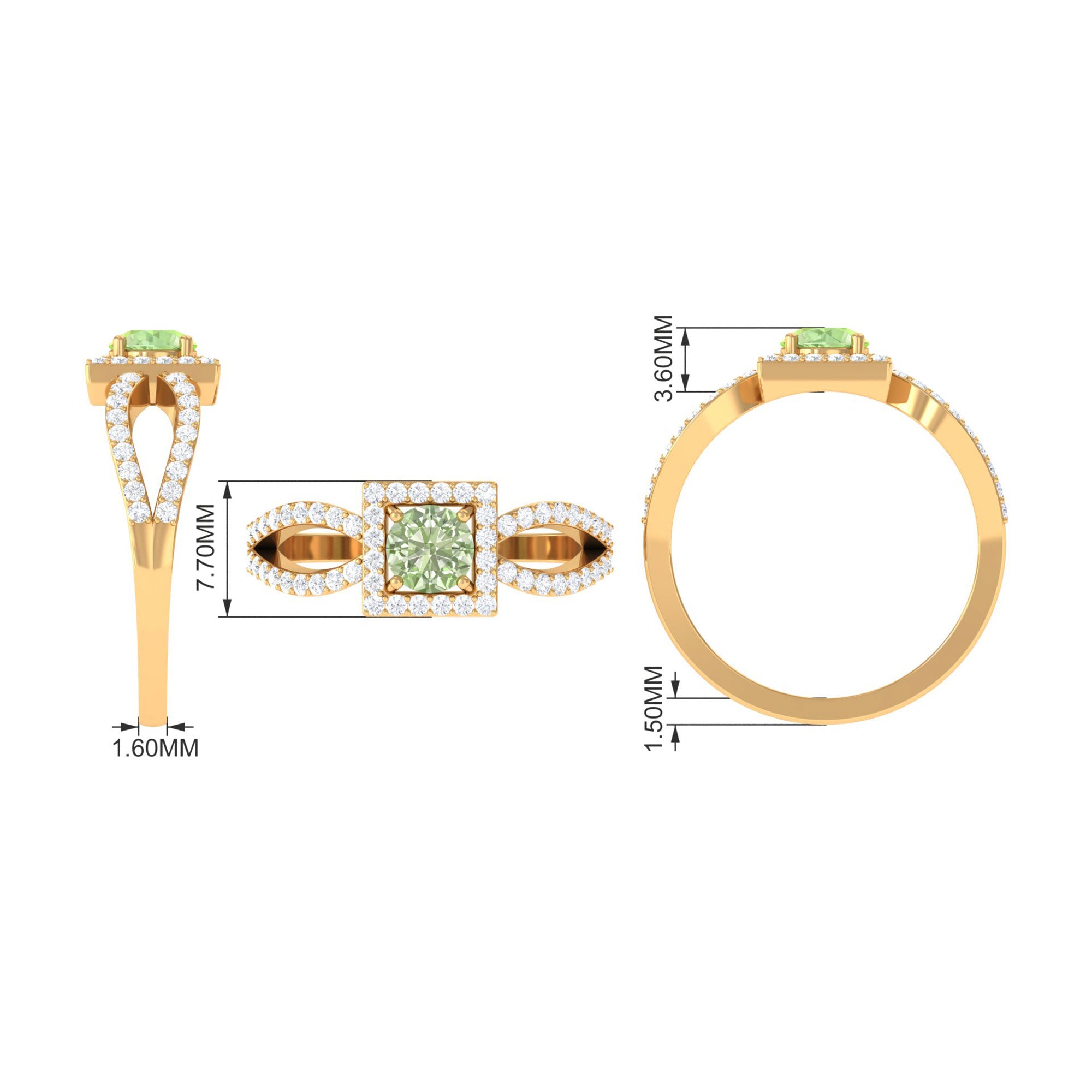 Rosec Jewels-Round Green Sapphire and Diamond Halo Ring in Split Shank