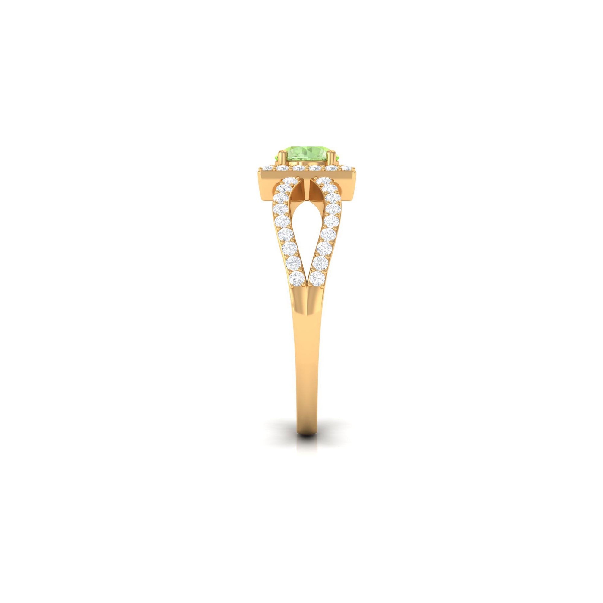 Rosec Jewels-Round Green Sapphire and Diamond Halo Ring in Split Shank