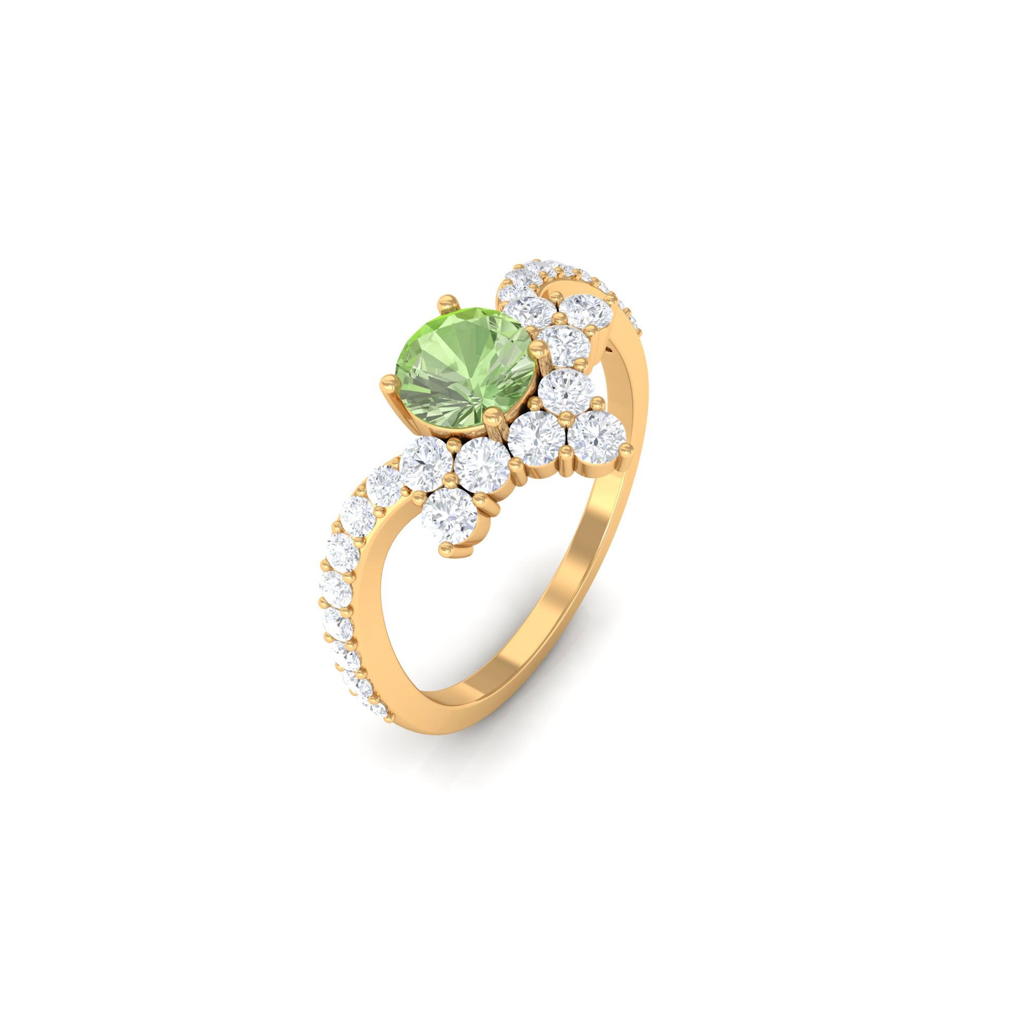 Rosec Jewels-Round Green Sapphire Designer Engagement Ring with Diamond