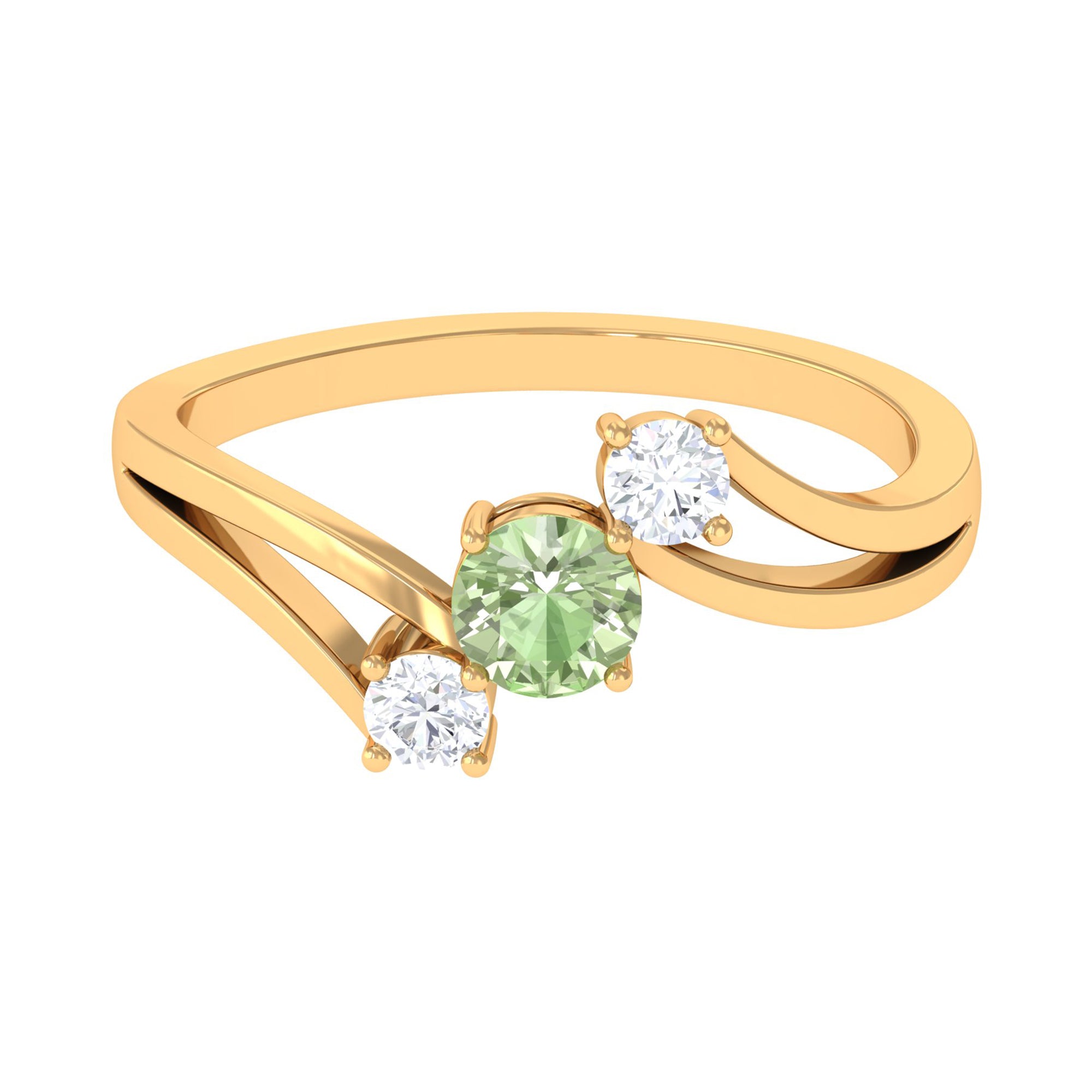 Rosec Jewels-Green Sapphire and Diamond Three Stone Bypass Ring