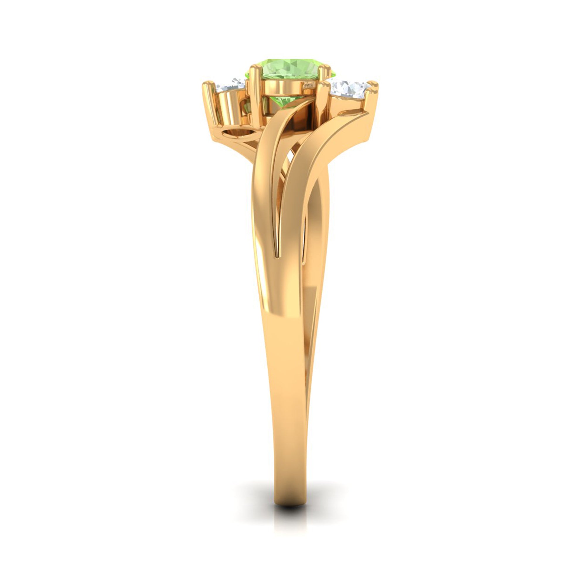 Rosec Jewels-Green Sapphire and Diamond Three Stone Bypass Ring