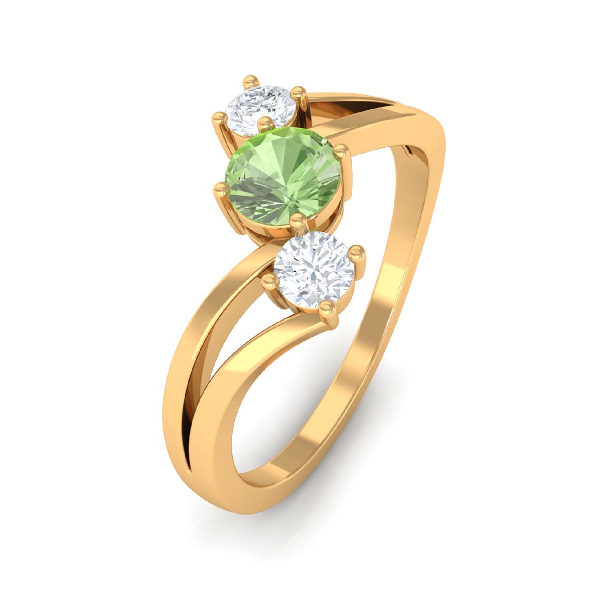 Rosec Jewels-Green Sapphire and Diamond Three Stone Bypass Ring