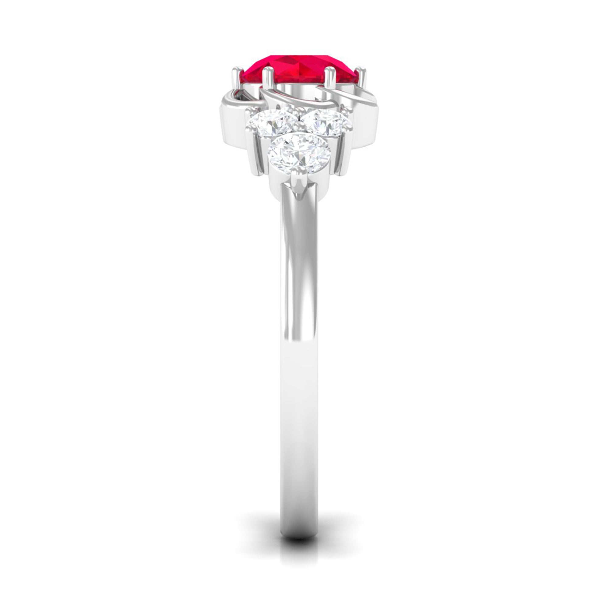 Rosec Jewels-Lab Grown Ruby Flower Ring with Diamond Trio