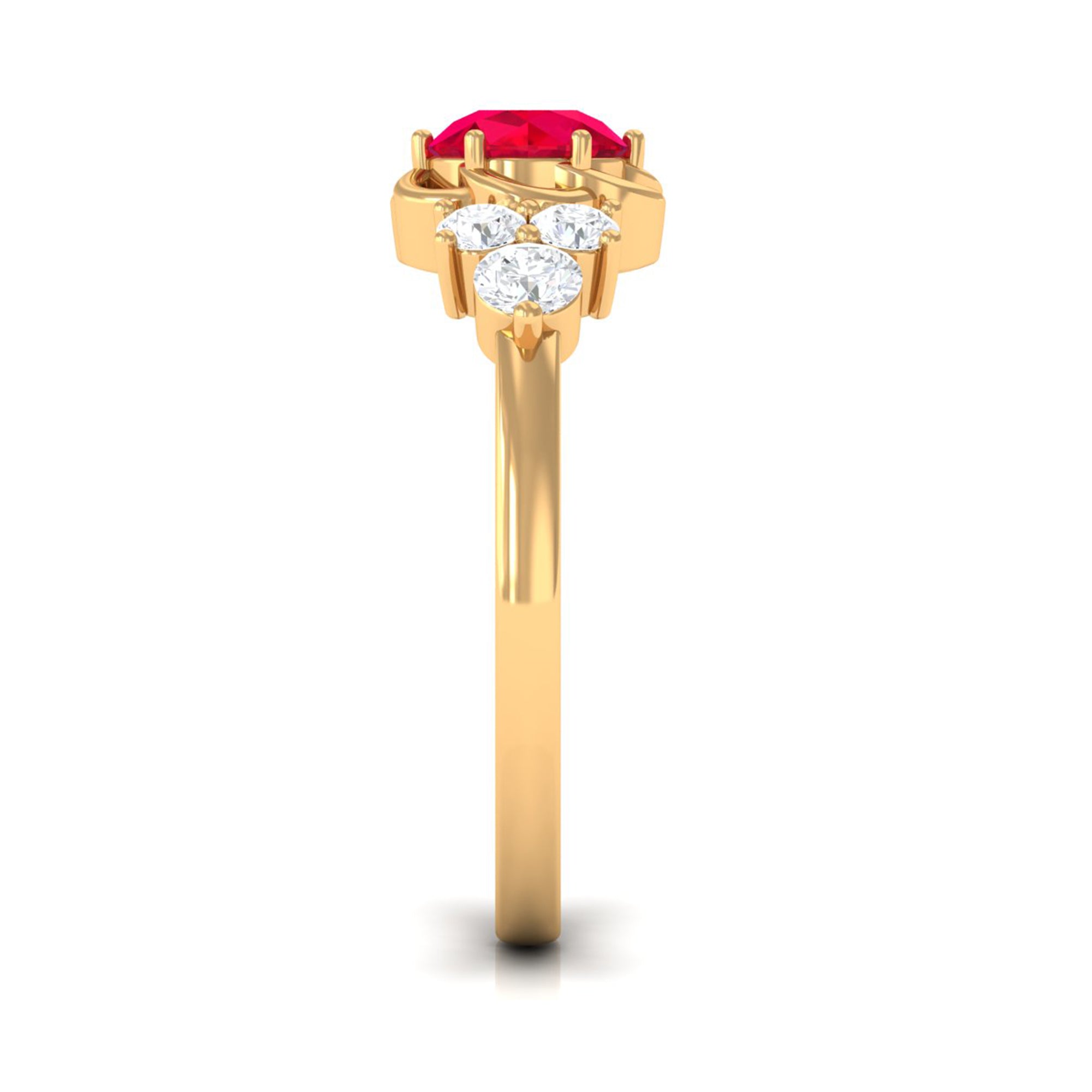 Rosec Jewels-Lab Grown Ruby Flower Ring with Diamond Trio