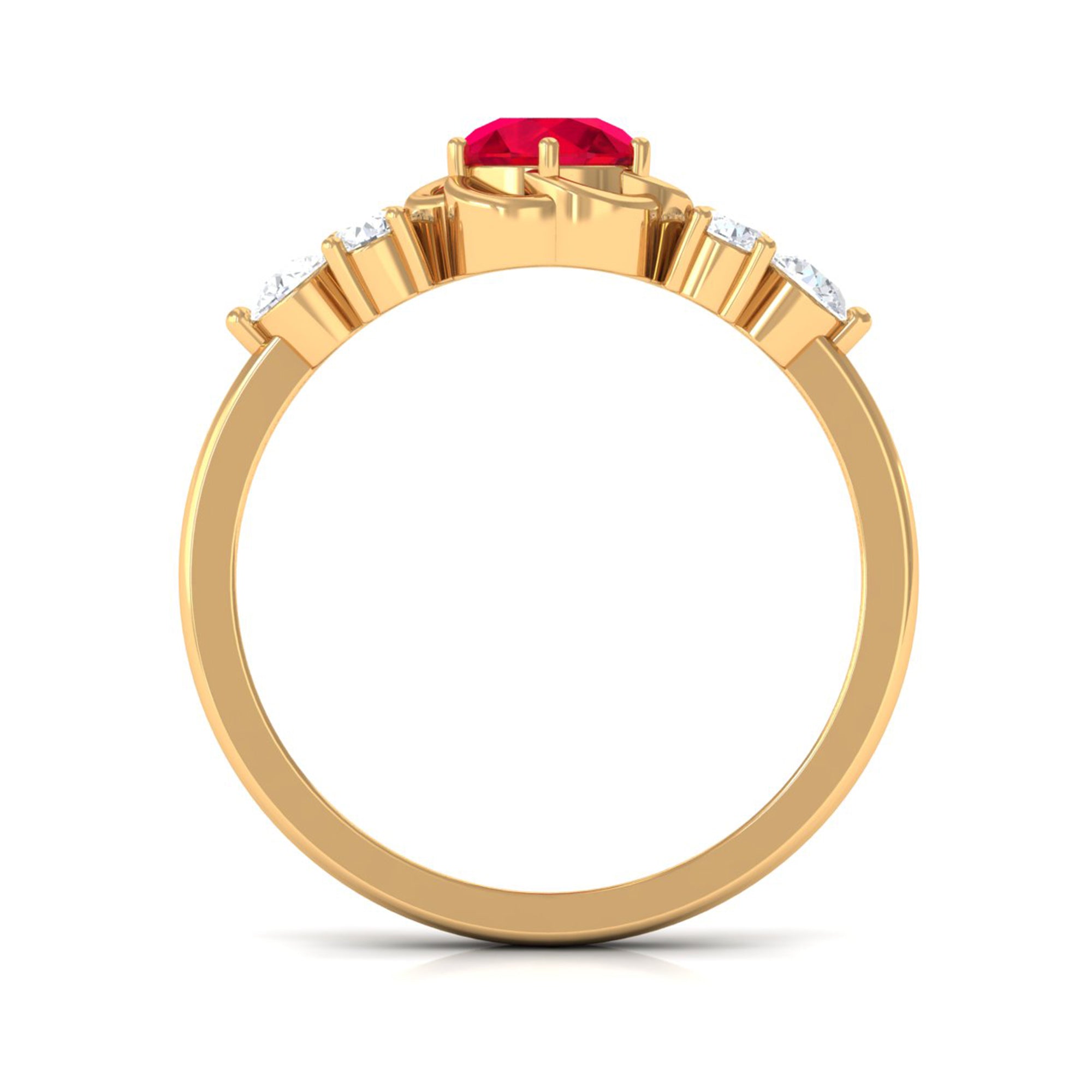 Rosec Jewels-Lab Grown Ruby Flower Ring with Diamond Trio