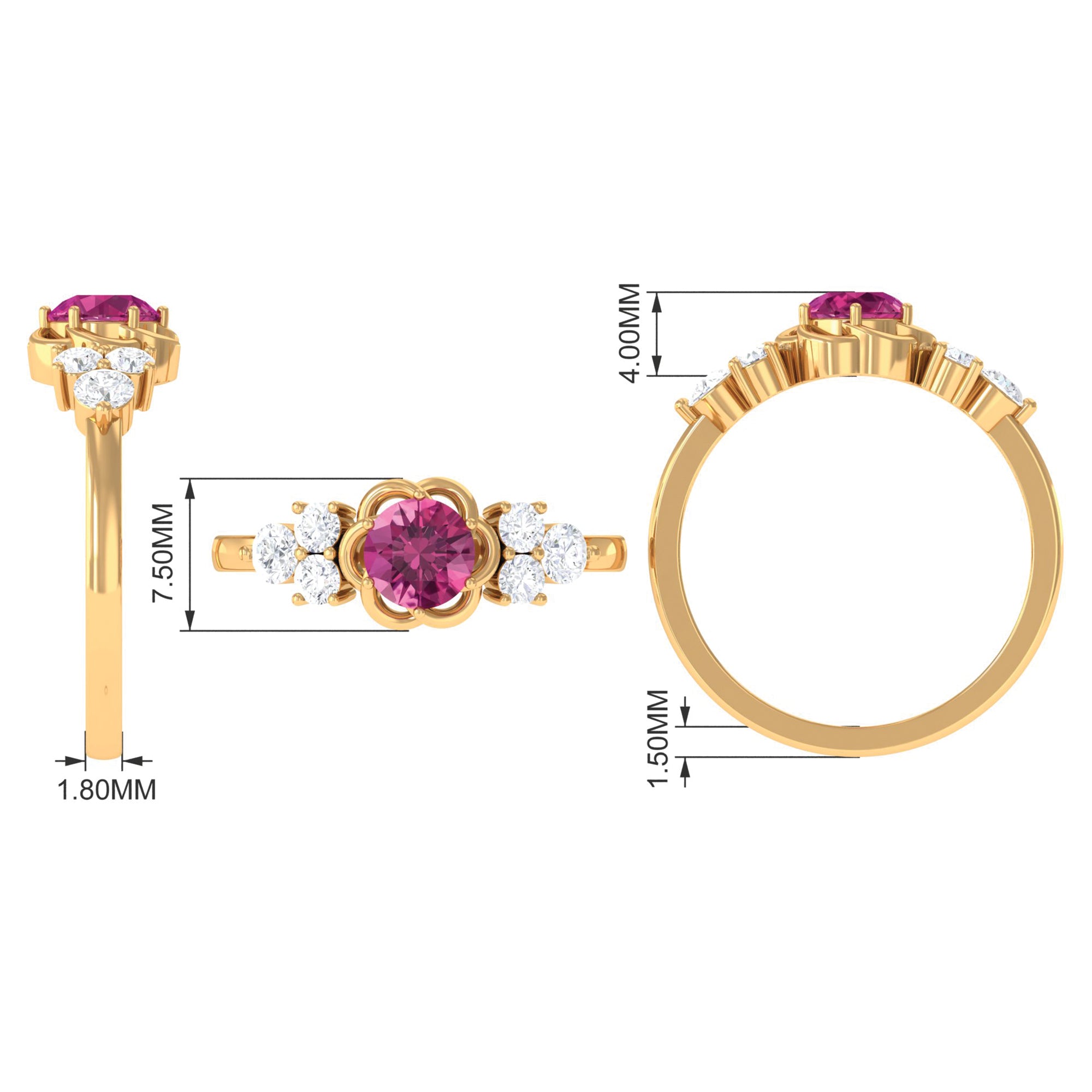 Rosec Jewels-Nature Inspired Floral Ring with Pink Tourmaline and Diamond