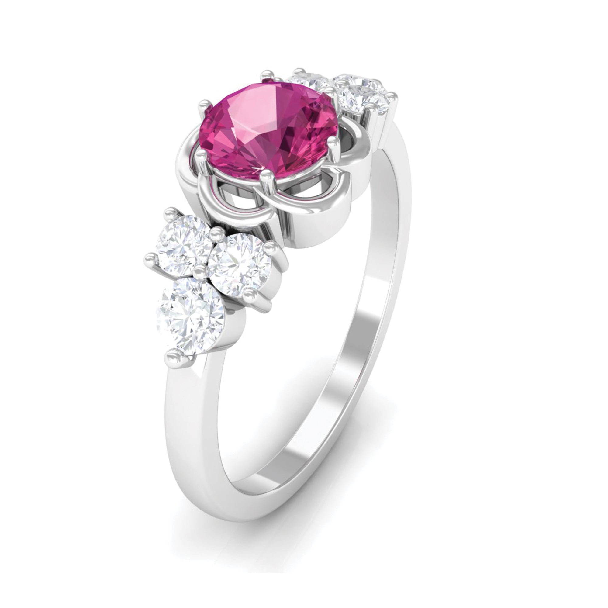 Rosec Jewels-Nature Inspired Floral Ring with Pink Tourmaline and Diamond