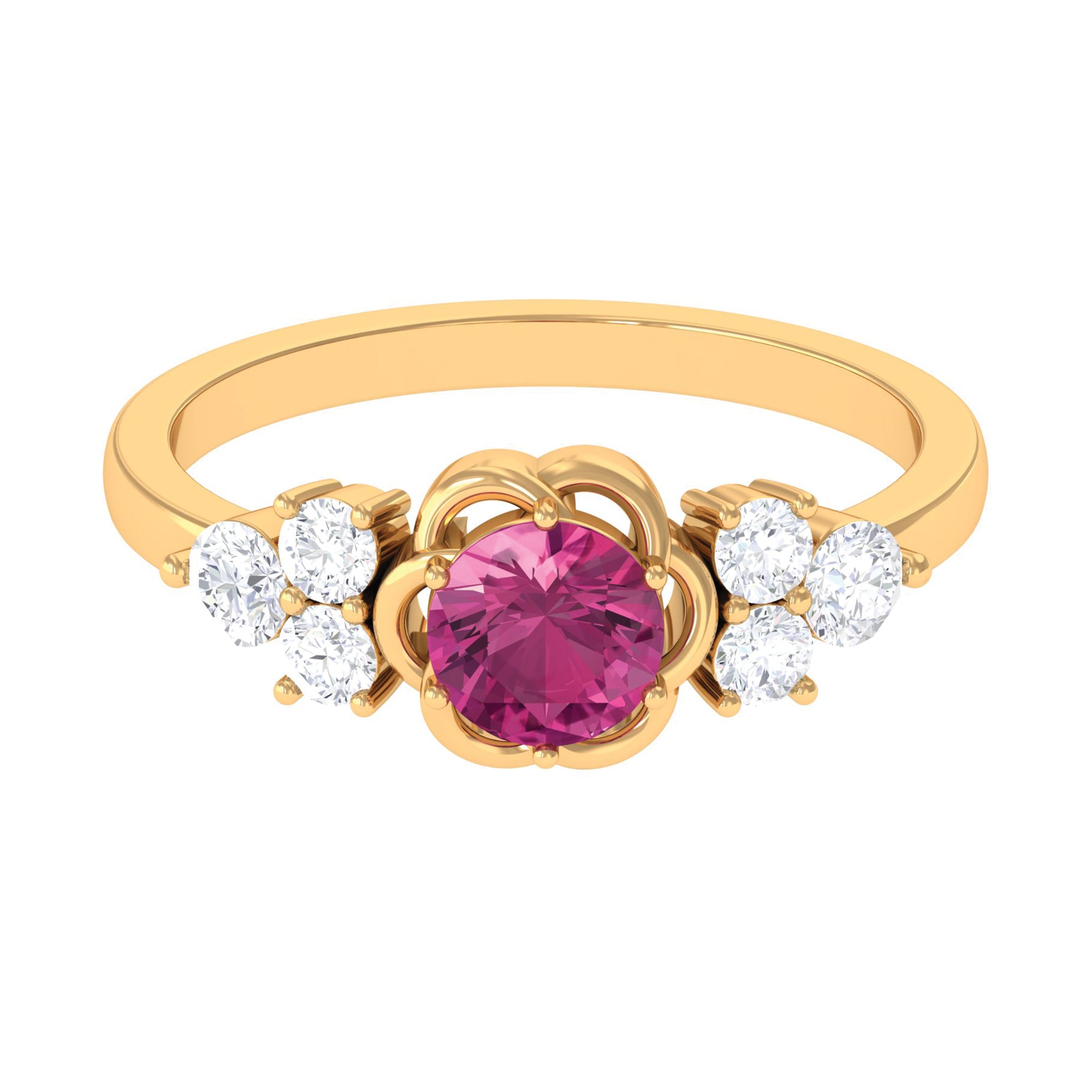 Rosec Jewels-Nature Inspired Floral Ring with Pink Tourmaline and Diamond