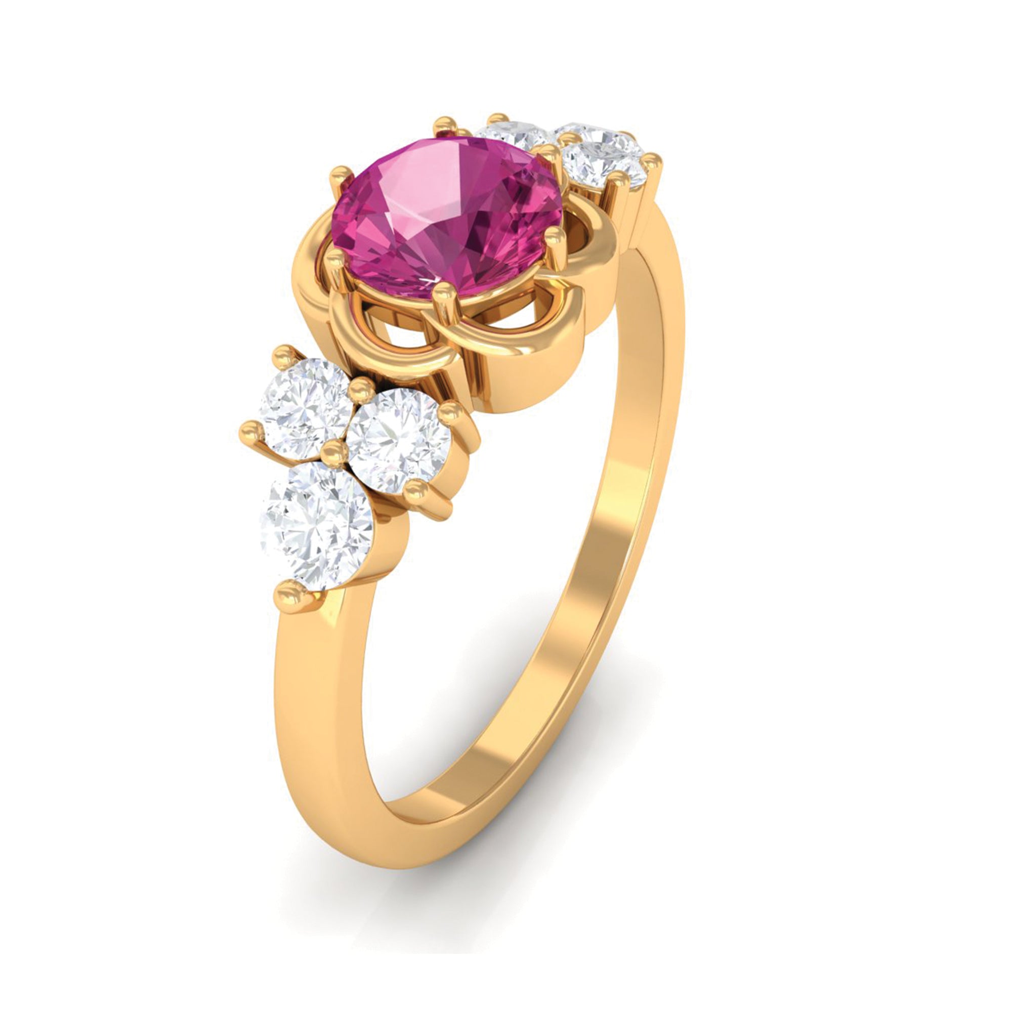 Rosec Jewels-Nature Inspired Floral Ring with Pink Tourmaline and Diamond