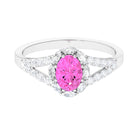 Rosec Jewels-Designer Pink Sapphire and Diamond Halo Engagement Ring with Split Shank