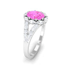 Rosec Jewels-Designer Pink Sapphire and Diamond Halo Engagement Ring with Split Shank