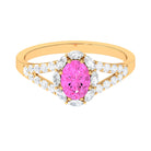 Rosec Jewels-Designer Pink Sapphire and Diamond Halo Engagement Ring with Split Shank