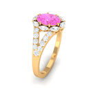 Rosec Jewels-Designer Pink Sapphire and Diamond Halo Engagement Ring with Split Shank