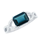 Rosec Jewels-Octagon London Blue Topaz East-West Crossover Ring with Diamond