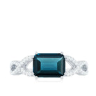 Rosec Jewels-Octagon London Blue Topaz East-West Crossover Ring with Diamond