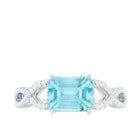 Rosec Jewels-2 CT Emerald Cut Shape Sky Blue Topaz East West Engagement Ring with Diamond