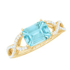 Rosec Jewels-2 CT Emerald Cut Shape Sky Blue Topaz East West Engagement Ring with Diamond