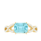 Rosec Jewels-2 CT Emerald Cut Shape Sky Blue Topaz East West Engagement Ring with Diamond