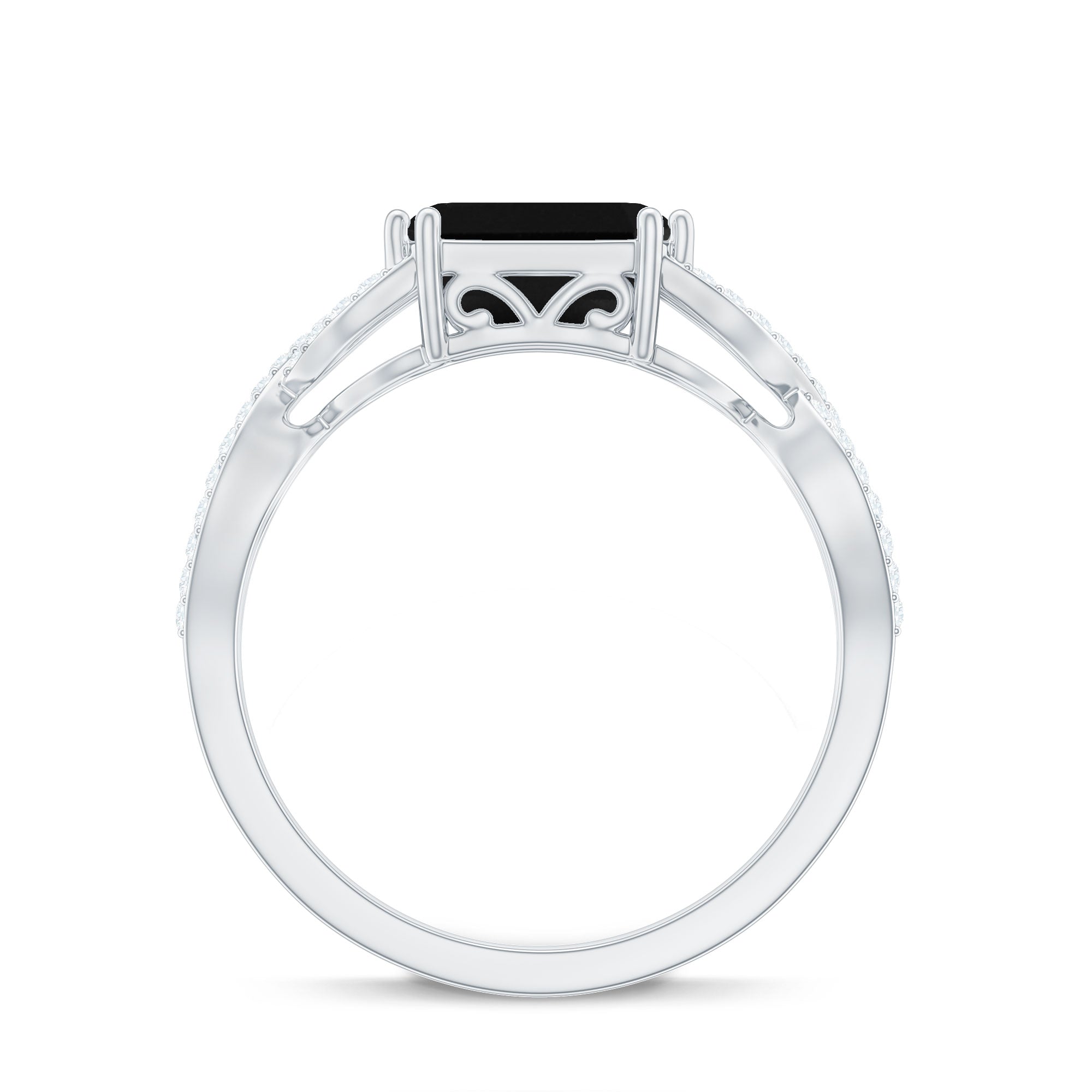 Rosec Jewels-Octagon Created Black Diamond East-West Crossover Ring with Diamond