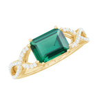 Rosec Jewels-Octagon Created Emerald East-West Crossover Ring with Diamond