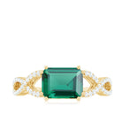 Rosec Jewels-Octagon Created Emerald East-West Crossover Ring with Diamond