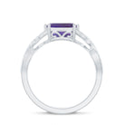 Rosec Jewels-Emerald Cut Amethyst East West Crossover Ring with Diamond