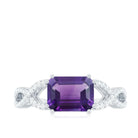 Rosec Jewels-Emerald Cut Amethyst East West Crossover Ring with Diamond