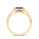 Rosec Jewels-Emerald Cut Amethyst East West Crossover Ring with Diamond