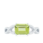 Rosec Jewels-2 CT Emerald Cut Peridot East West Engagement Ring with Diamond