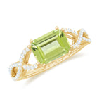 Rosec Jewels-2 CT Emerald Cut Peridot East West Engagement Ring with Diamond