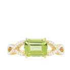 Rosec Jewels-2 CT Emerald Cut Peridot East West Engagement Ring with Diamond