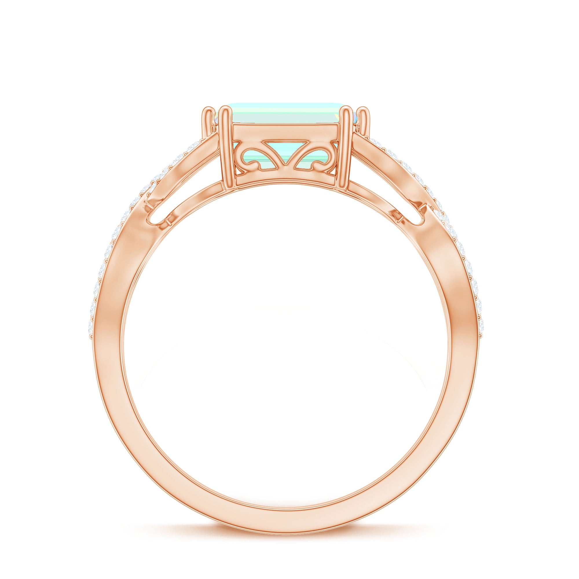 Rosec Jewels-Octagon Ethiopian Opal East West Crossover Ring with Diamond