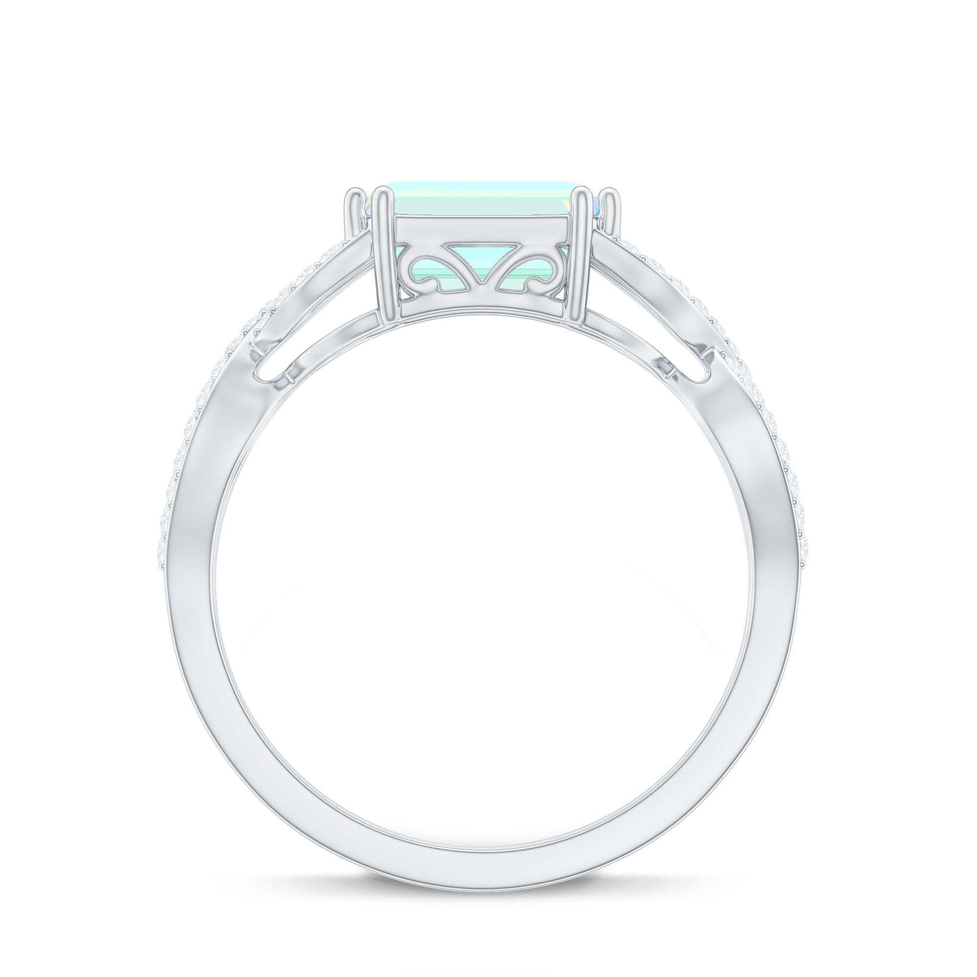 Rosec Jewels-Octagon Ethiopian Opal East West Crossover Ring with Diamond