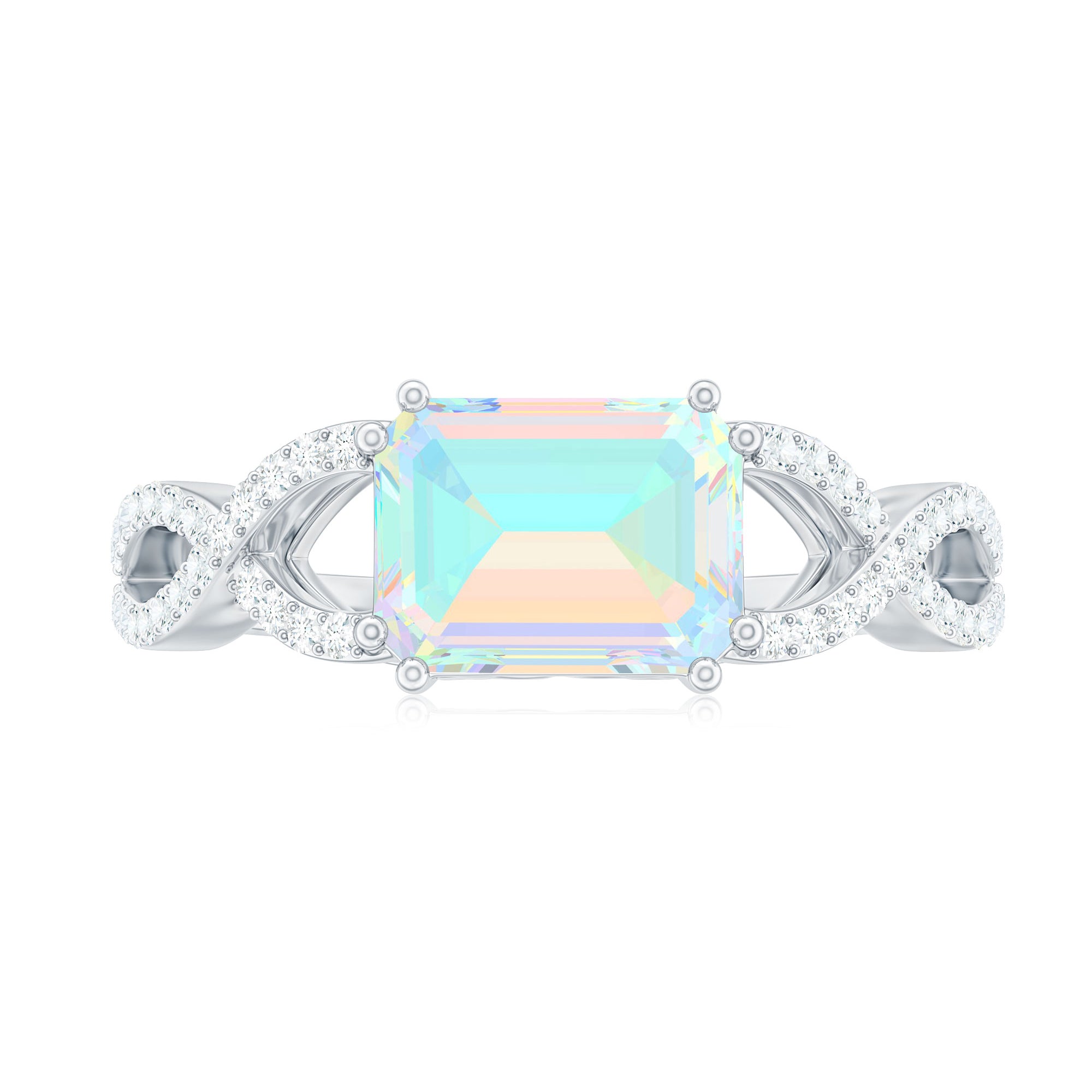 Rosec Jewels-Octagon Ethiopian Opal East West Crossover Ring with Diamond