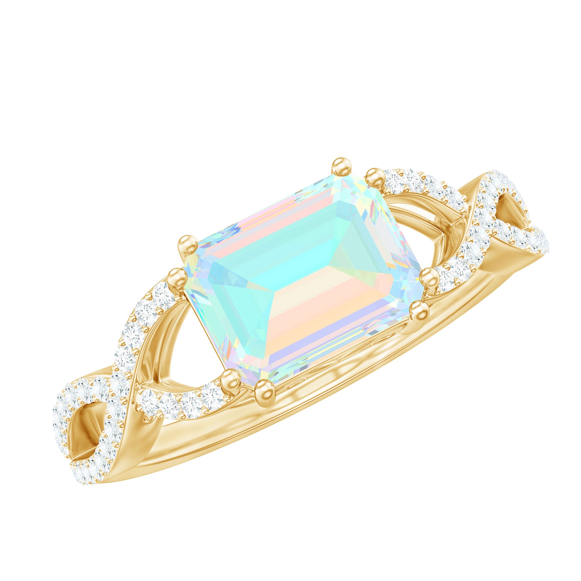 Rosec Jewels-Octagon Ethiopian Opal East West Crossover Ring with Diamond