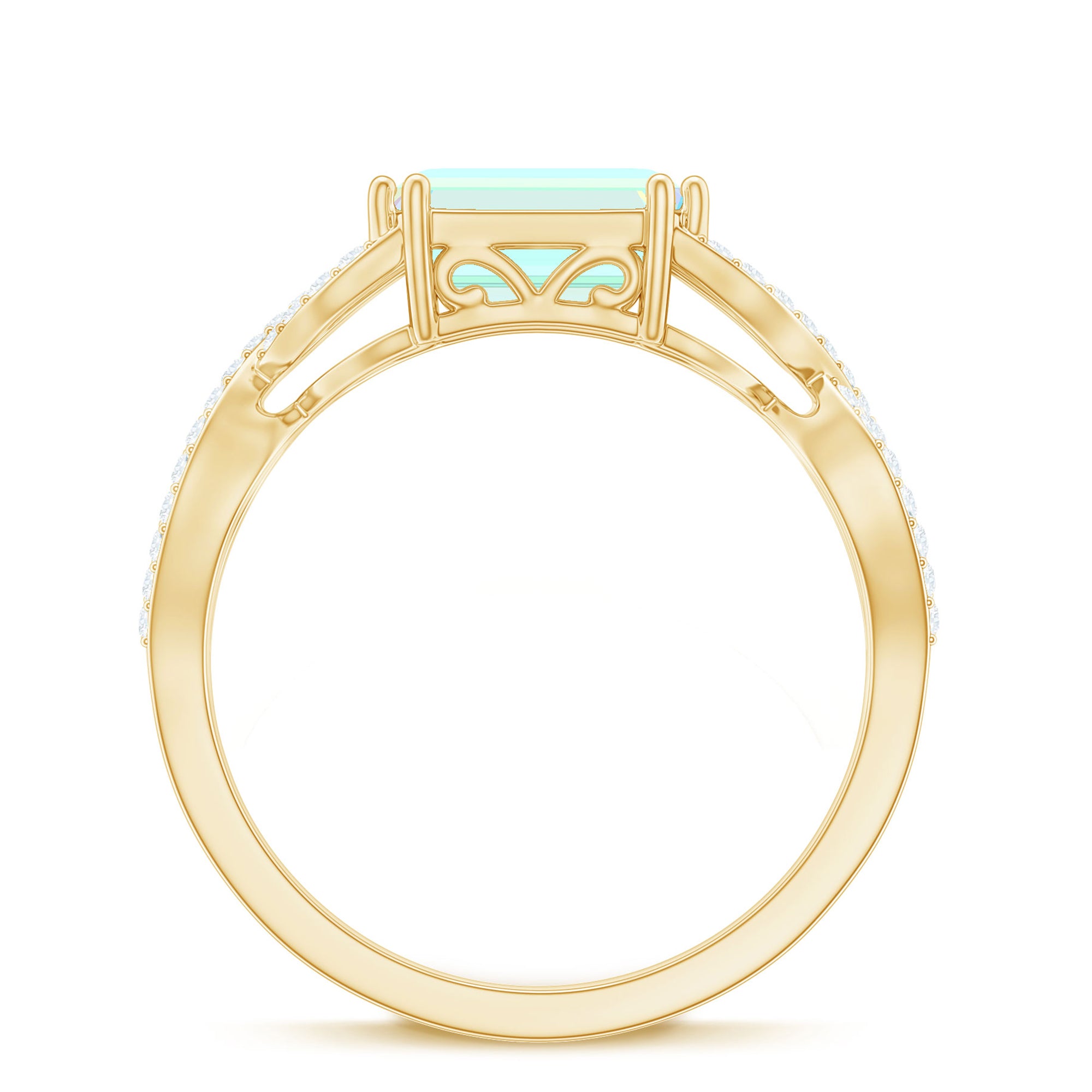 Rosec Jewels-Octagon Ethiopian Opal East West Crossover Ring with Diamond