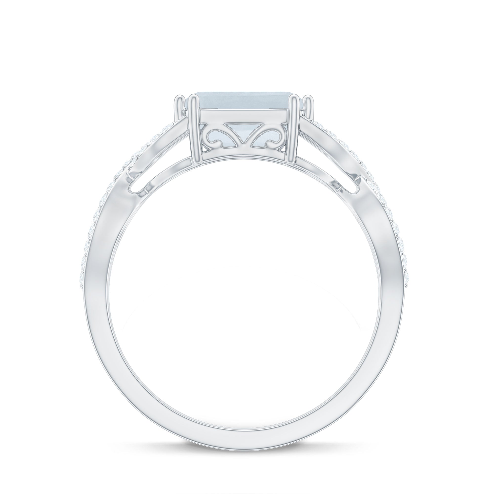 Rosec Jewels-2 CT Emerald Cut Moonstone East West Crossover Ring with Diamond