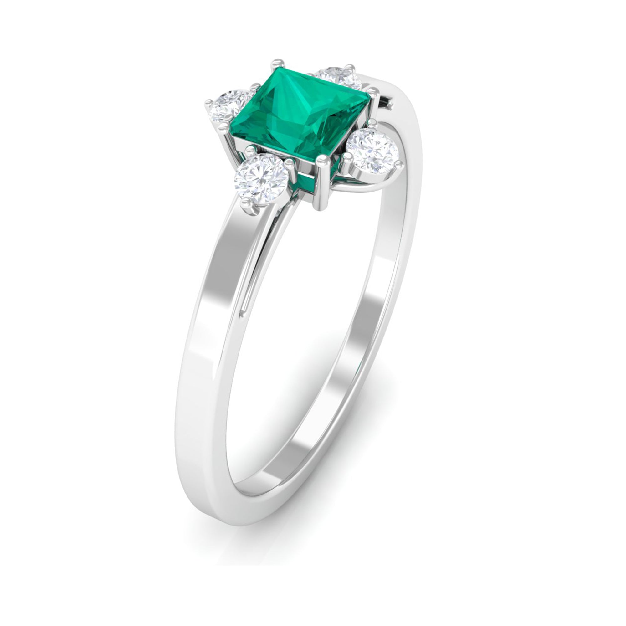 Rosec Jewels-1/2 CT Princess Cut Emerald Minimal Ring with Diamond